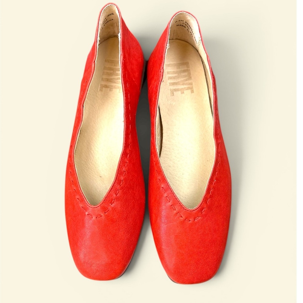 Frye Regina Pointy Toe Ballet Flats SZ 6.5 Red Leather Whipstitch FR40321